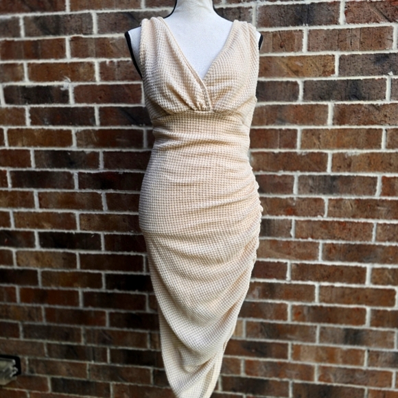 SHEIN Dresses & Skirts - Cream Asymmetrical Ruched Midi Dress